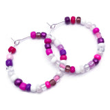 Pink and White Glass Seed Beads Hoops : 35mm Diameter