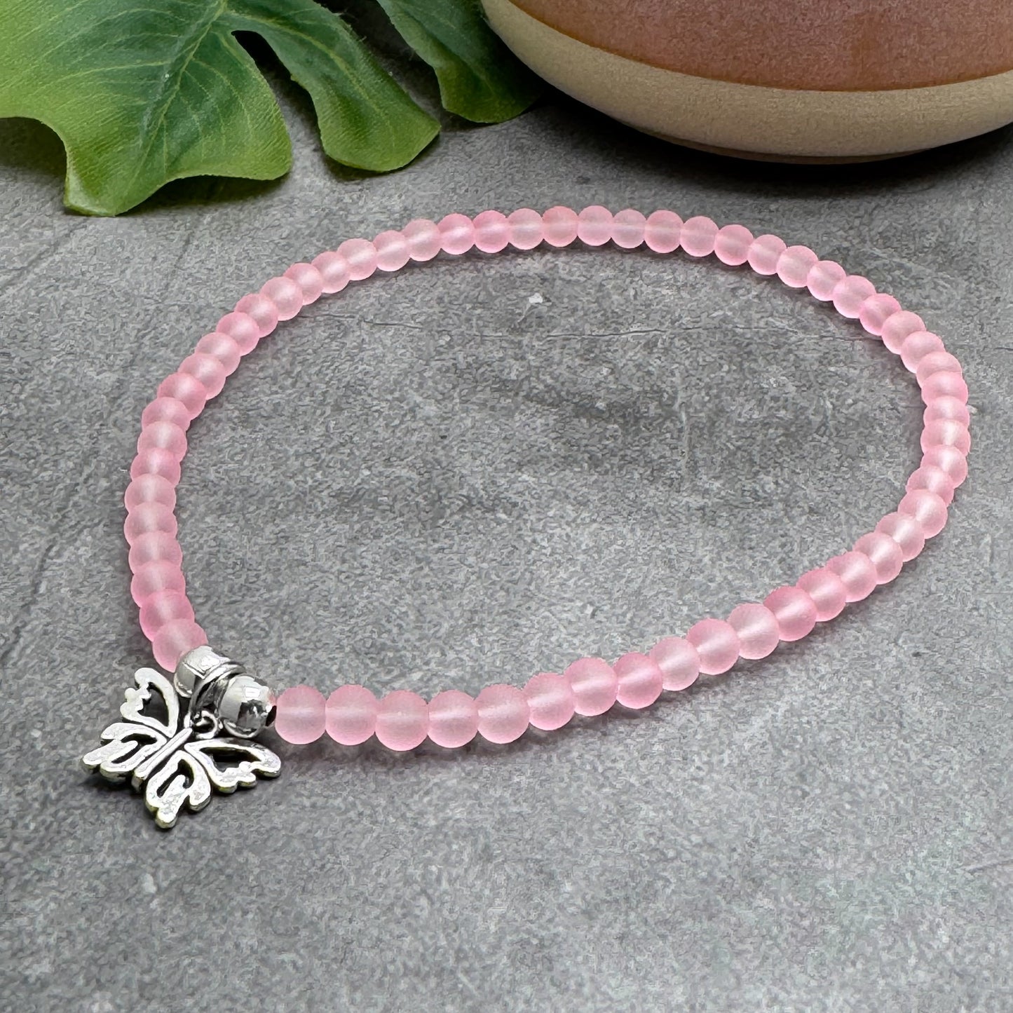 Butterfly Charm Frosted Bead Anklet - Colour Choice