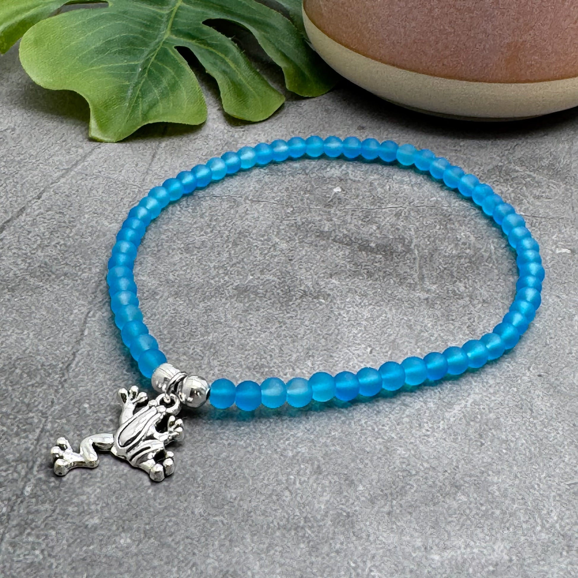 Frog Charm Frosted Bead Anklet - Colour Choice