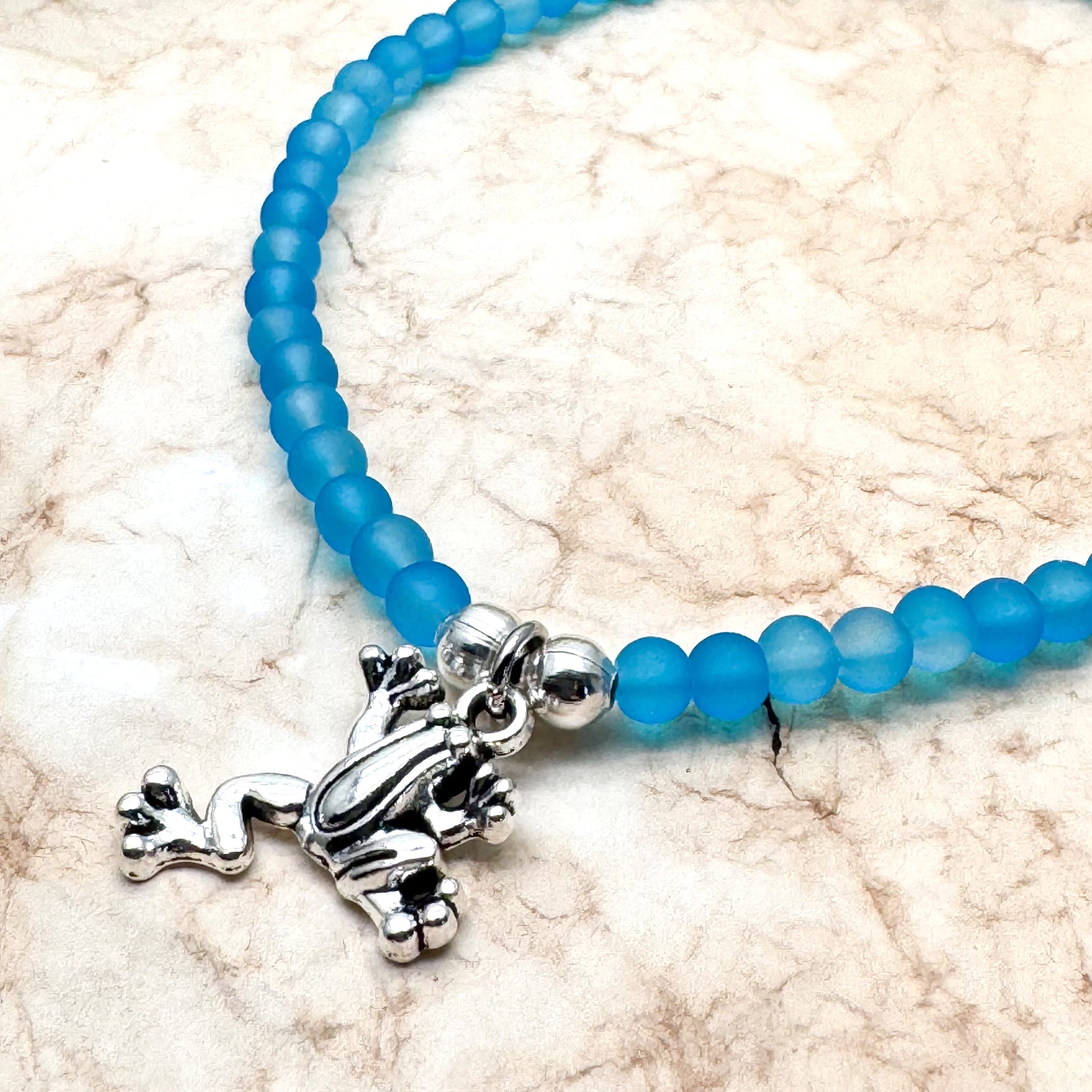 Frog Charm Frosted Bead Anklet - Colour Choice