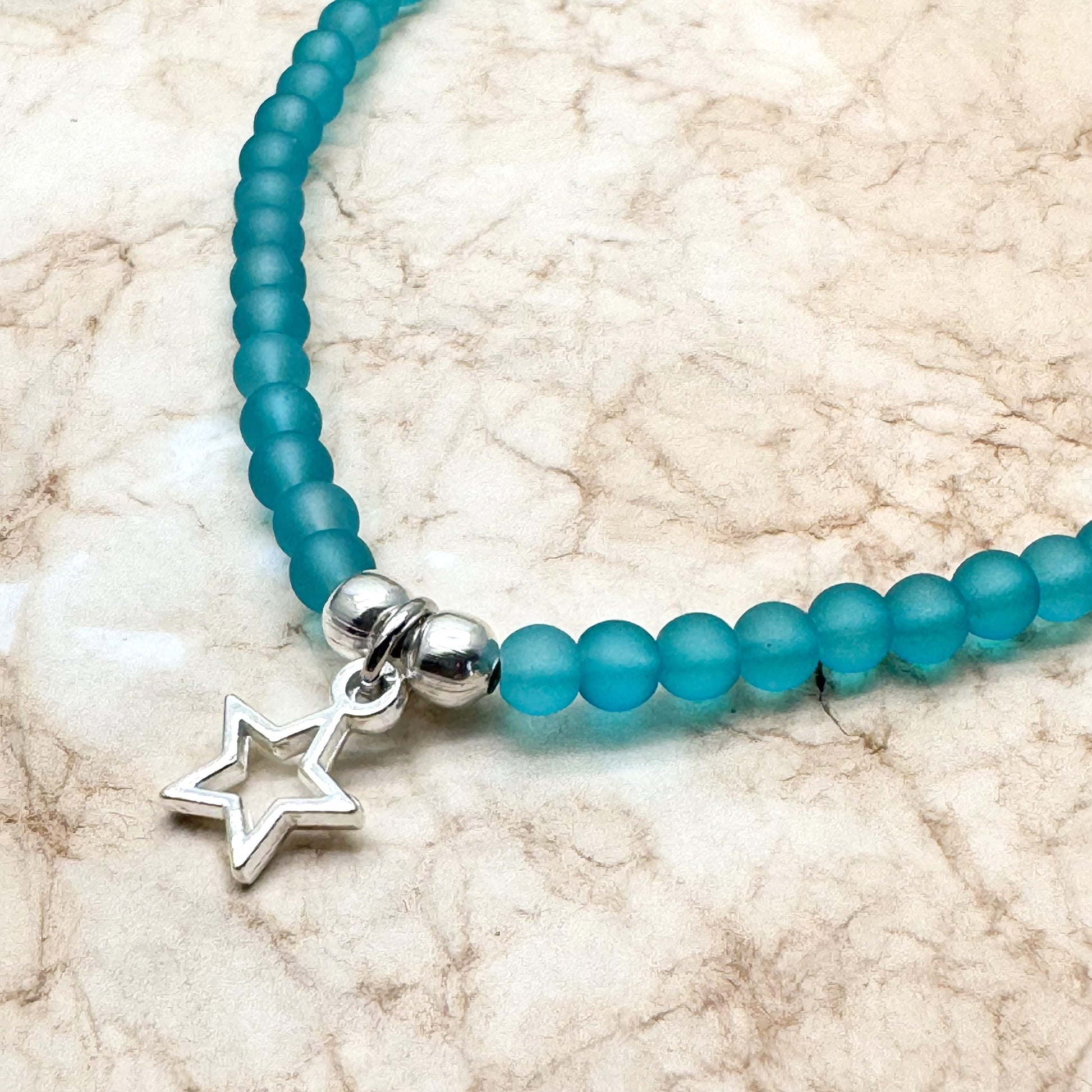 Star Charm Frosted Bead Anklet - Colour Choice