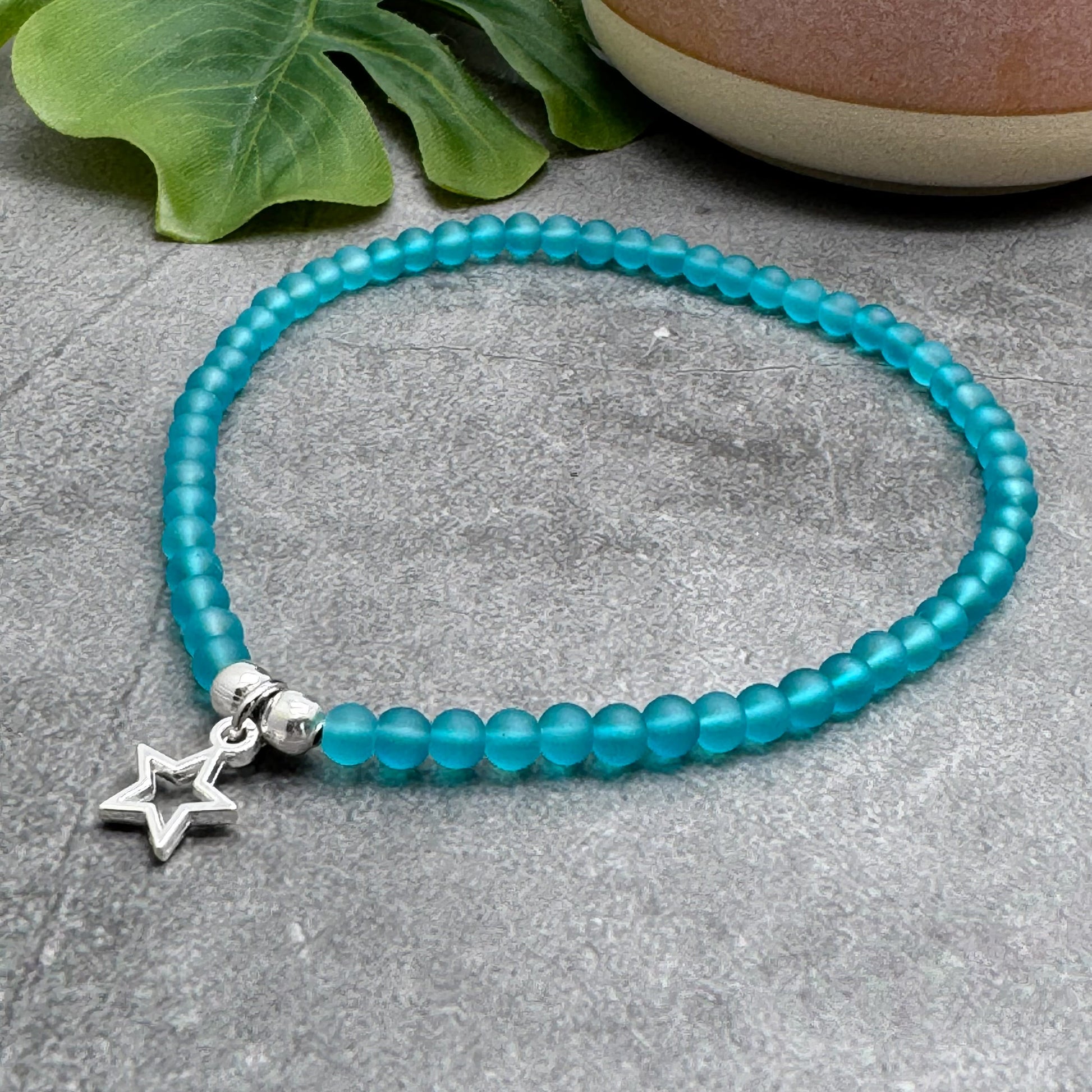 Star Charm Frosted Bead Anklet - Colour Choice