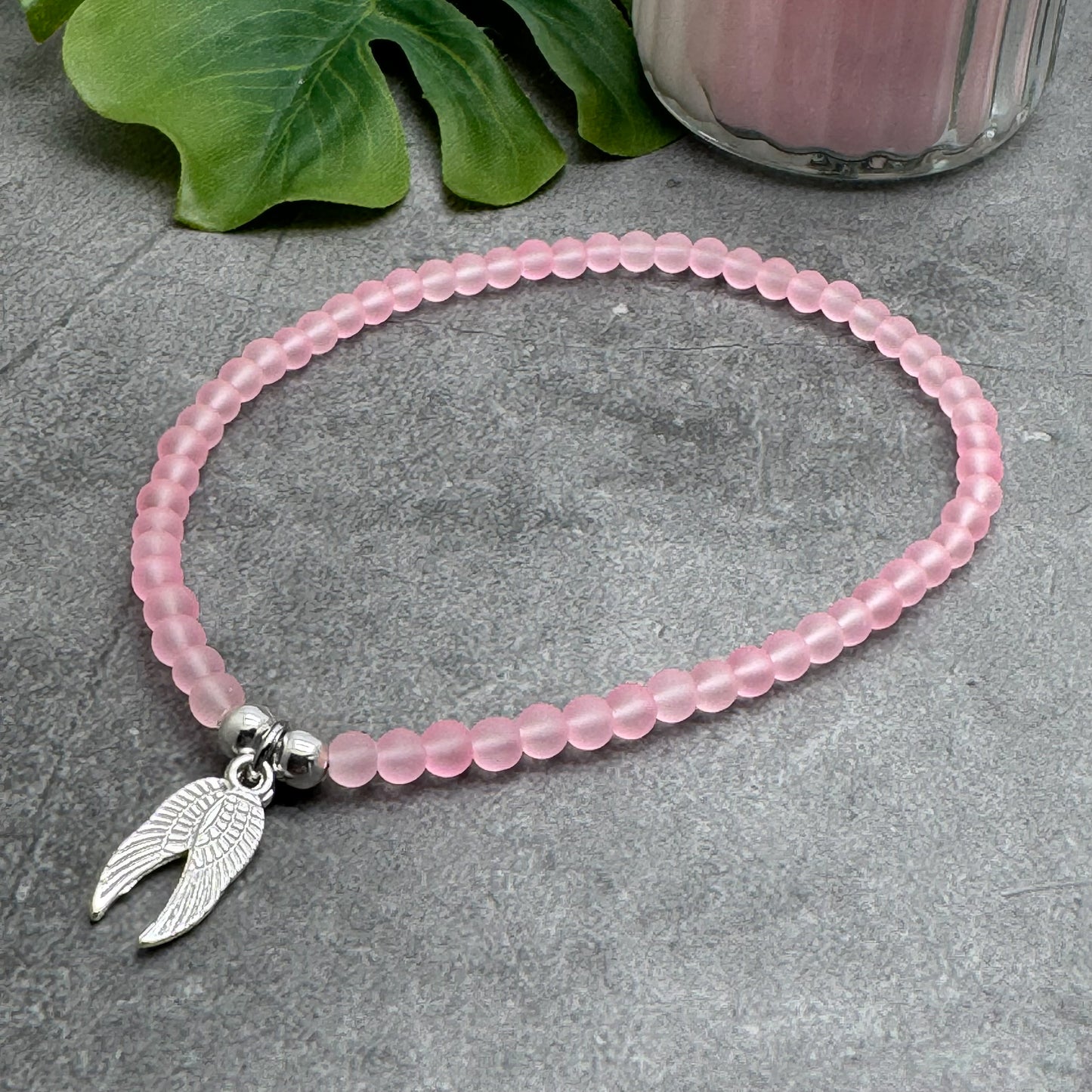 Angel Wings Charm Frosted Bead Anklet - Colour Choice