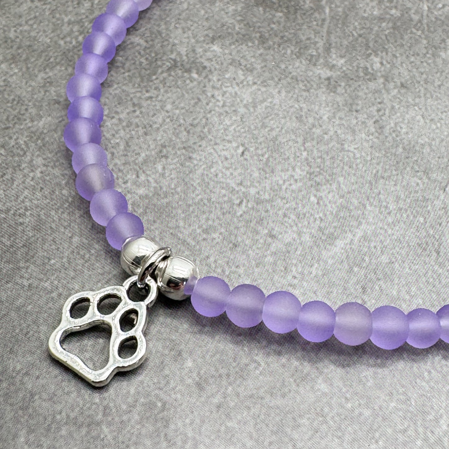 Paw Print Charm Frosted Bead Anklet - Colour Choice