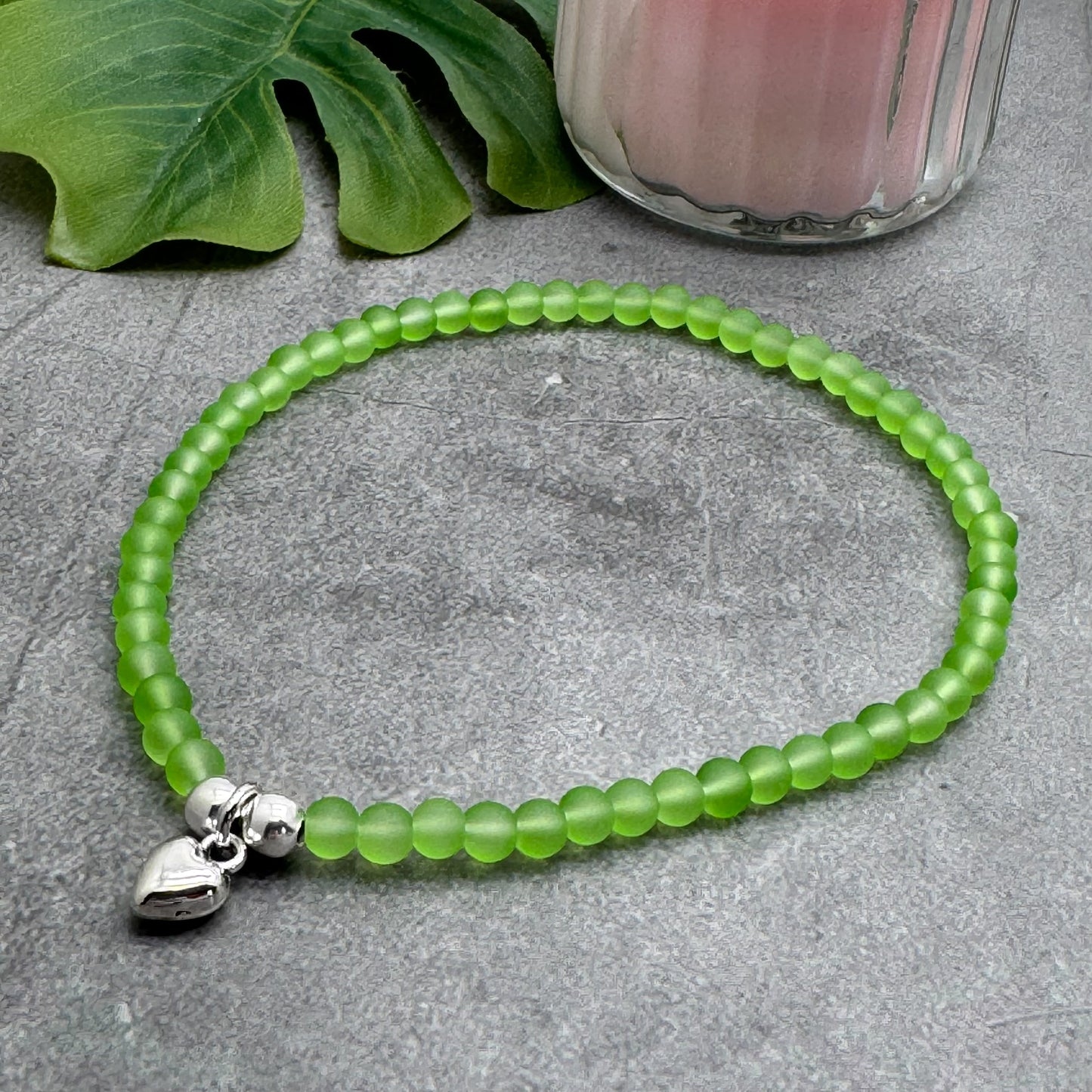 Heart Charm Frosted Bead Anklet - Colour Choice