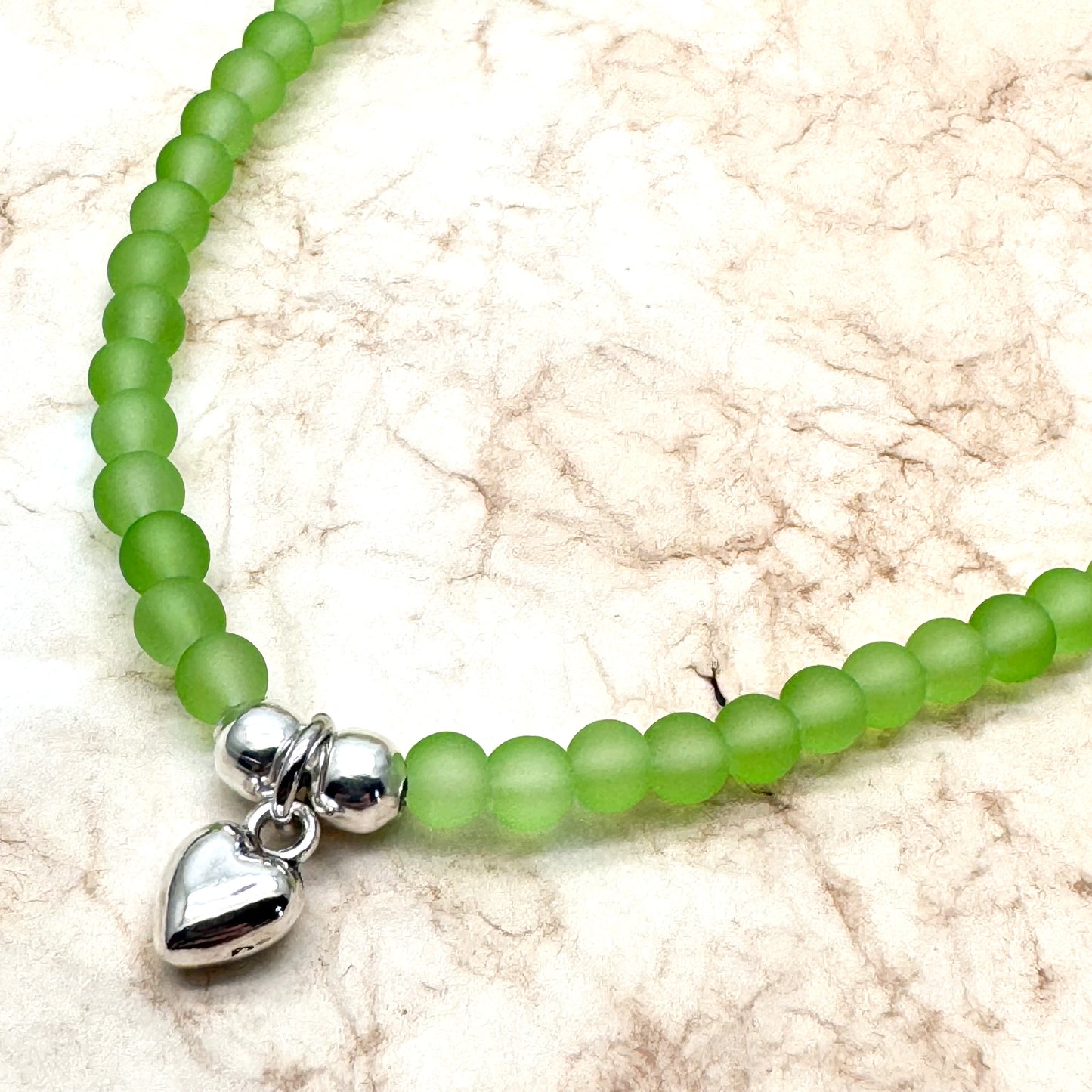 Heart Charm Frosted Bead Anklet - Colour Choice