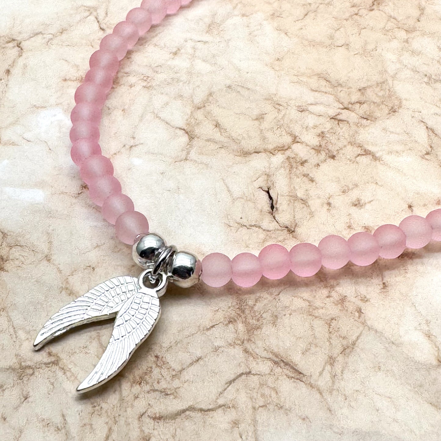 Angel Wings Charm Frosted Bead Anklet - Colour Choice
