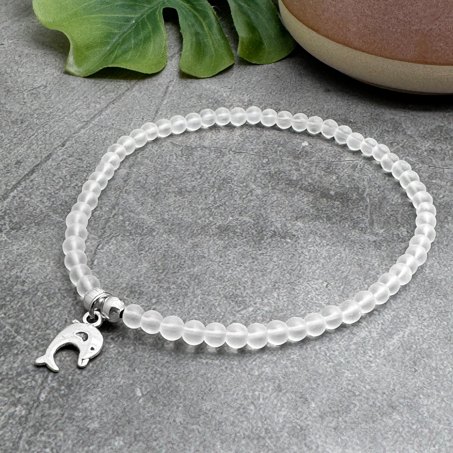 Dolphin Charm Frosted Bead Anklet - Colour Choice