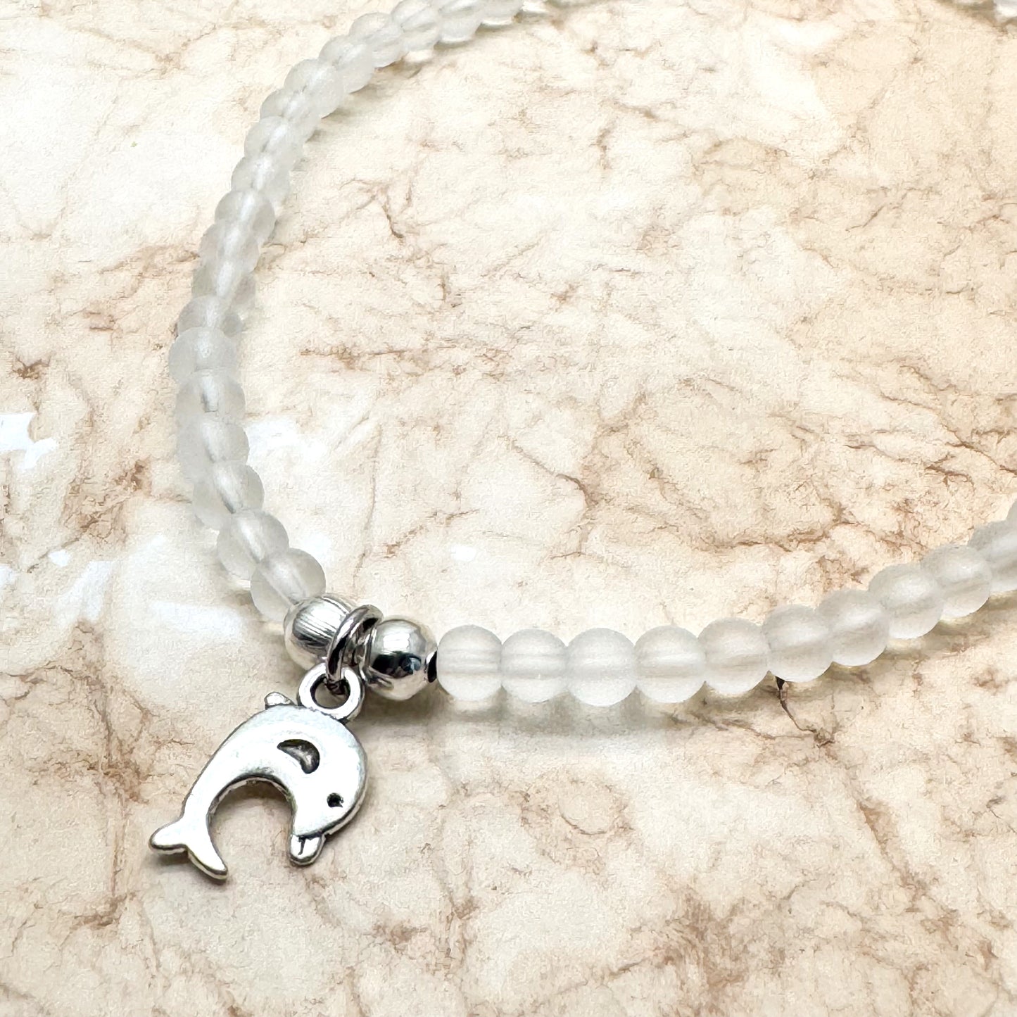 Dolphin Charm Frosted Bead Anklet - Colour Choice