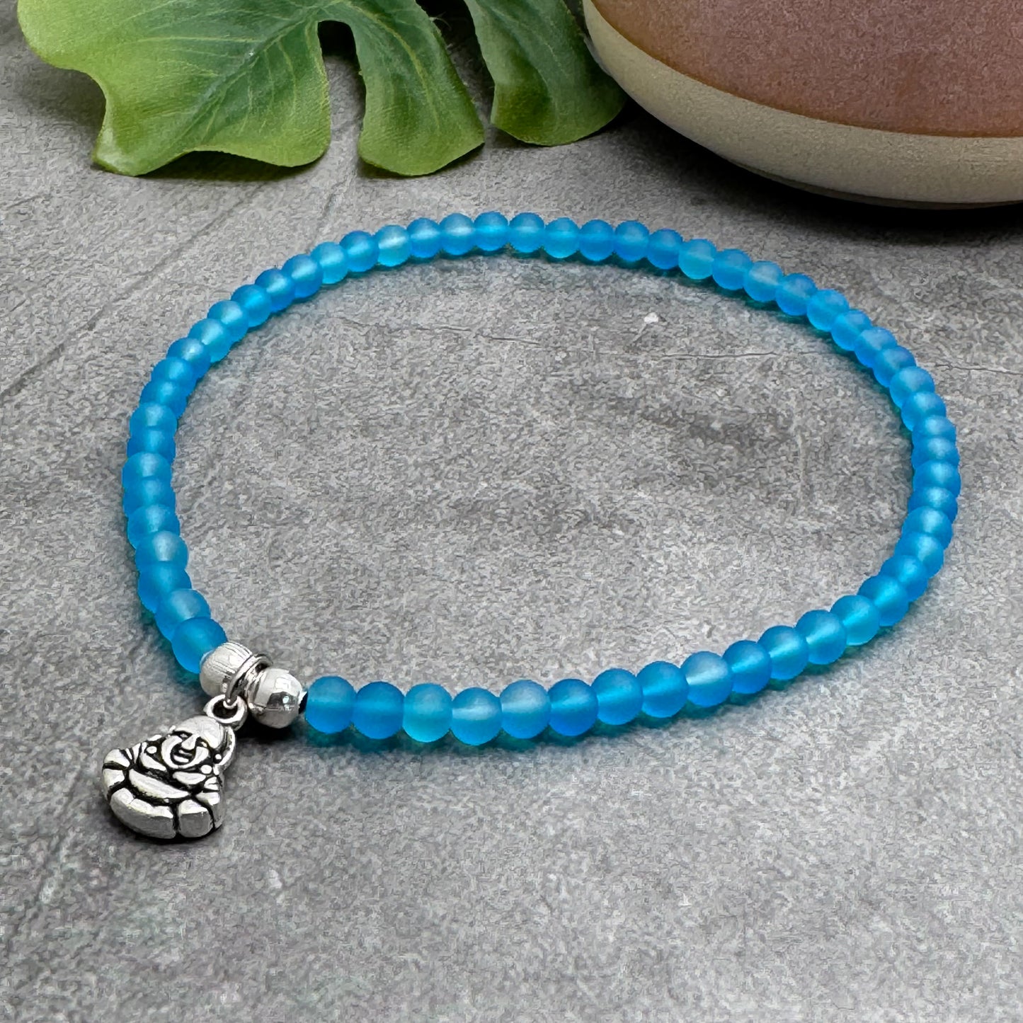 Buddha Charm Frosted Bead Anklet - Colour Choice