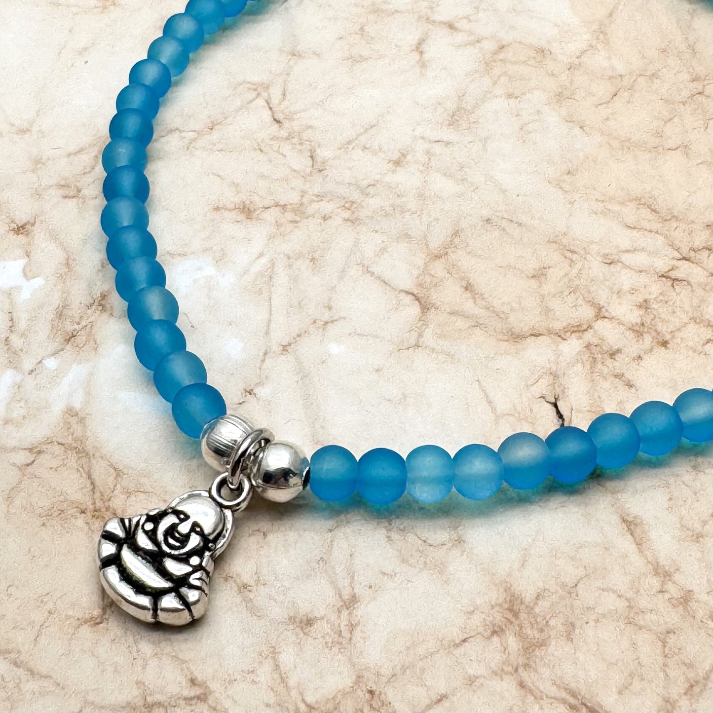 Buddha Charm Frosted Bead Anklet - Colour Choice