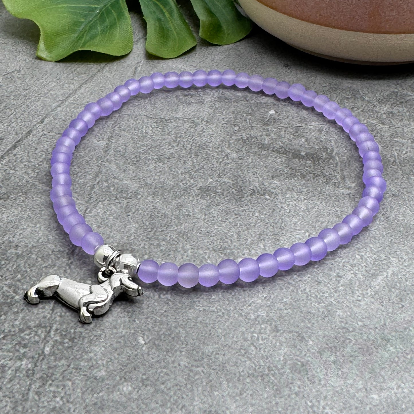 Dachshund Charm Frosted Bead Anklet - Colour Choice