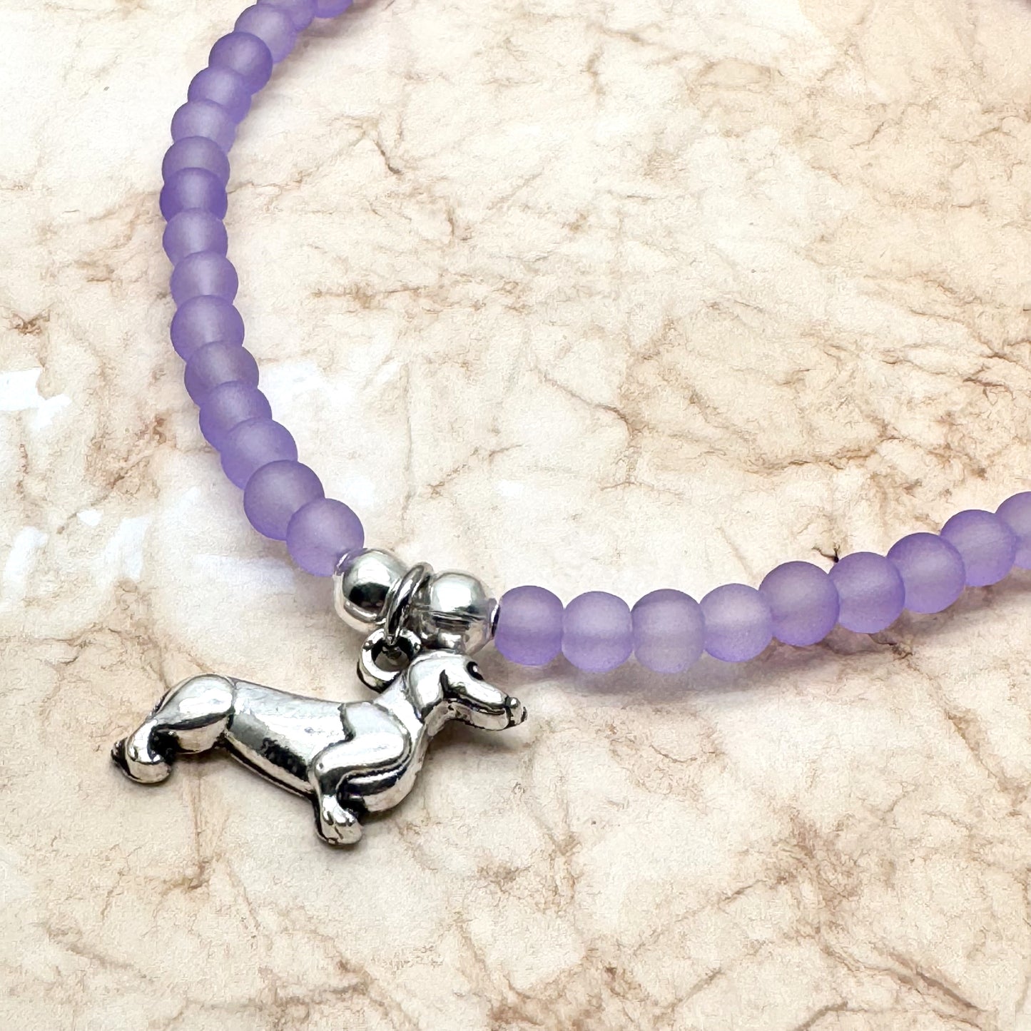 Dachshund Charm Frosted Bead Anklet - Colour Choice