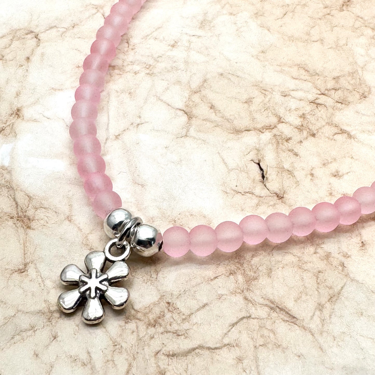 Daisy Flower Charm Frosted Bead Anklet - Colour Choice