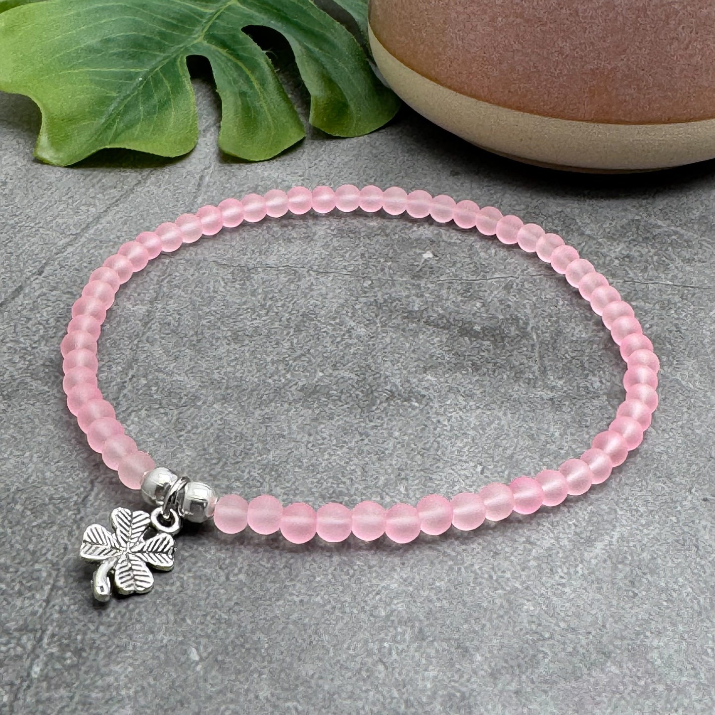 Lucky Clover Charm Frosted Bead Anklet - Colour Choice
