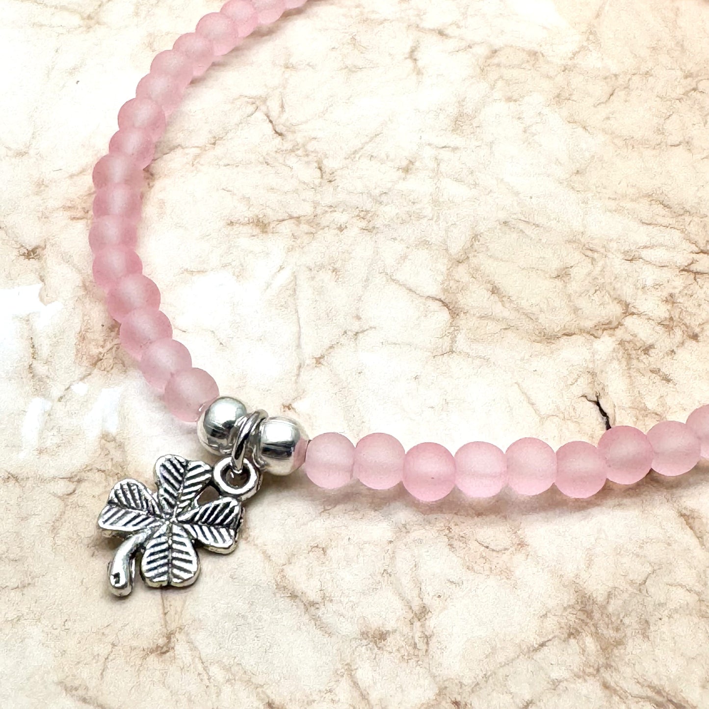 Lucky Clover Charm Frosted Bead Anklet - Colour Choice