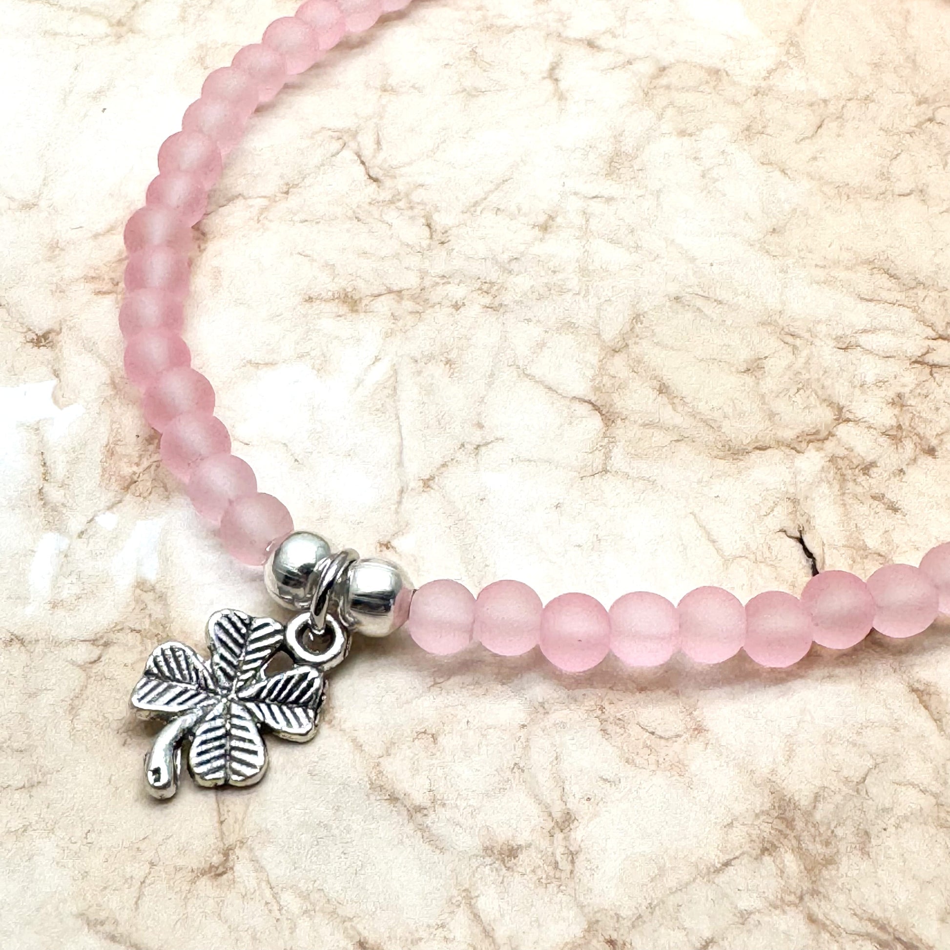 Lucky Clover Charm Frosted Bead Anklet - Colour Choice