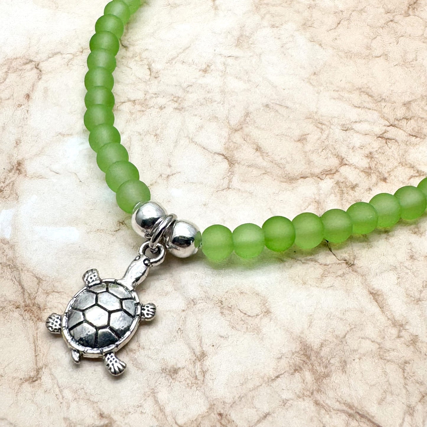 Turtle Charm Frosted Bead Anklet - Colour Choice