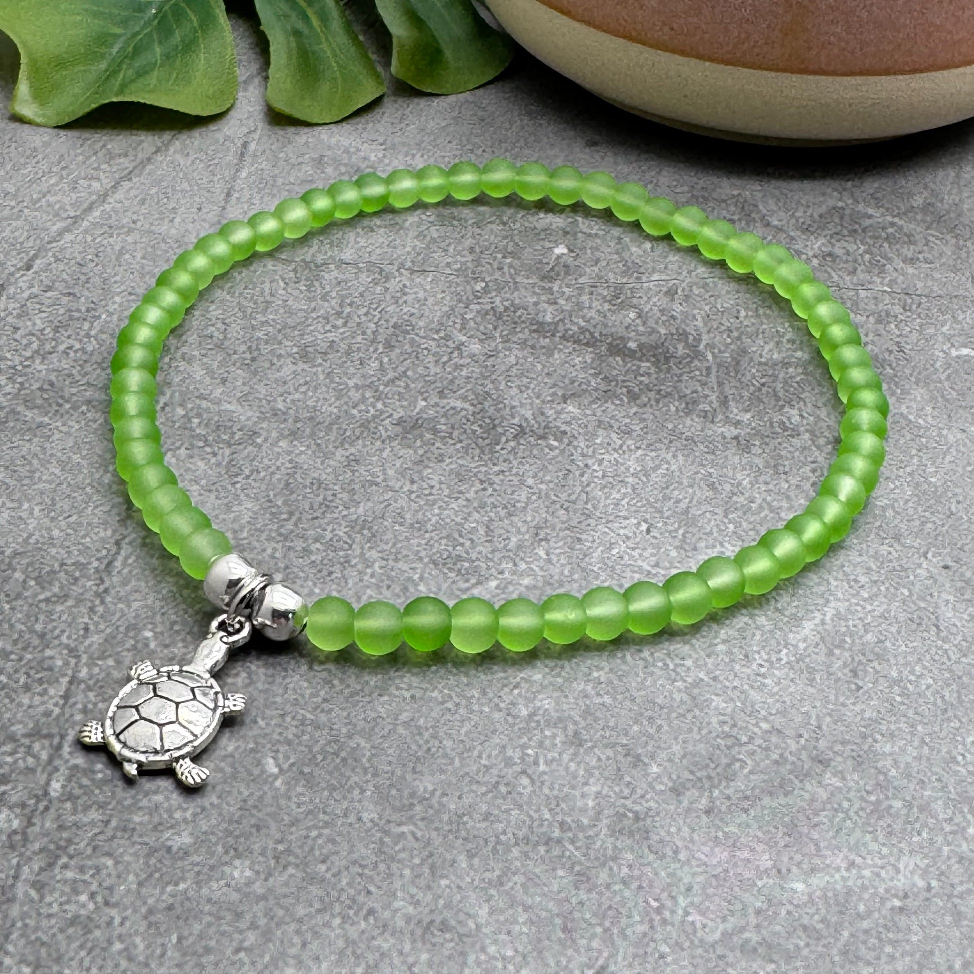 Turtle Charm Frosted Bead Anklet - Colour Choice