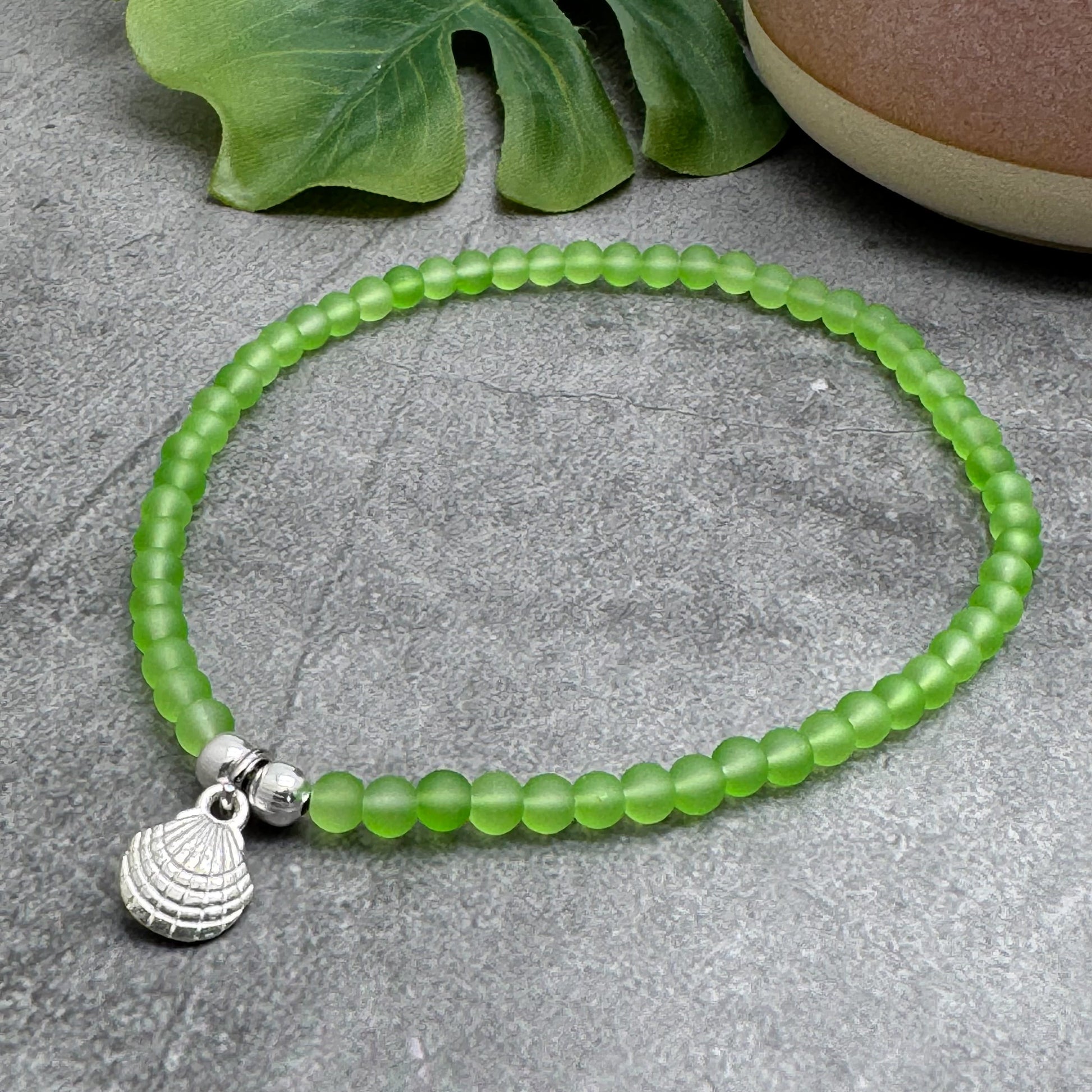 Sea Shell Charm Frosted Bead Anklet - Colour Choice