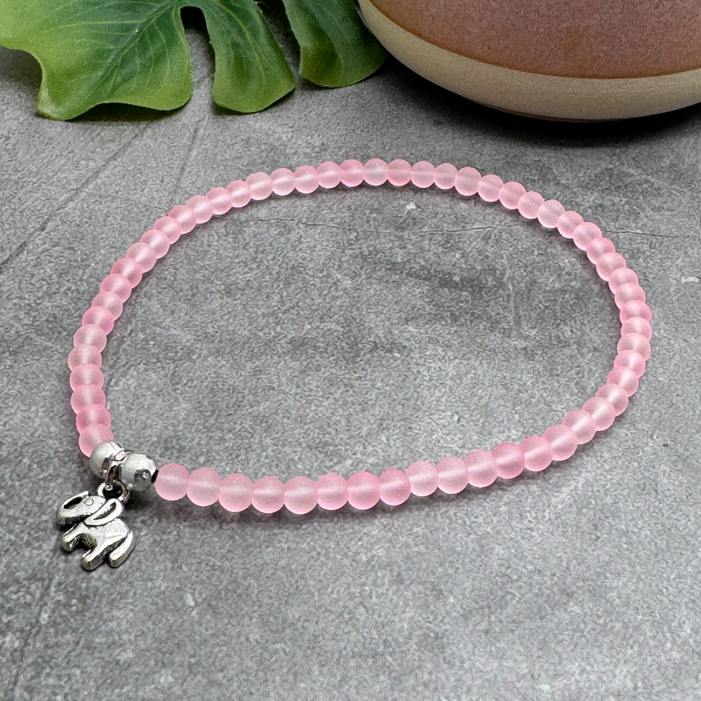 Elephant Charm Frosted Bead Anklet - Colour Choice