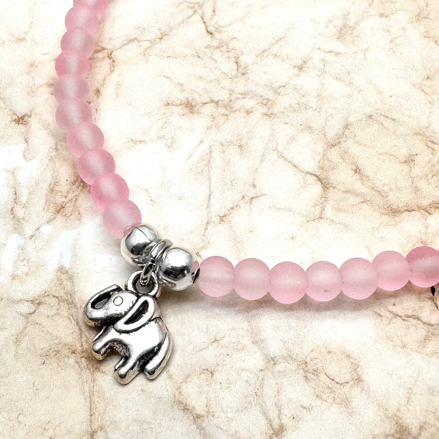 Elephant Charm Frosted Bead Anklet - Colour Choice