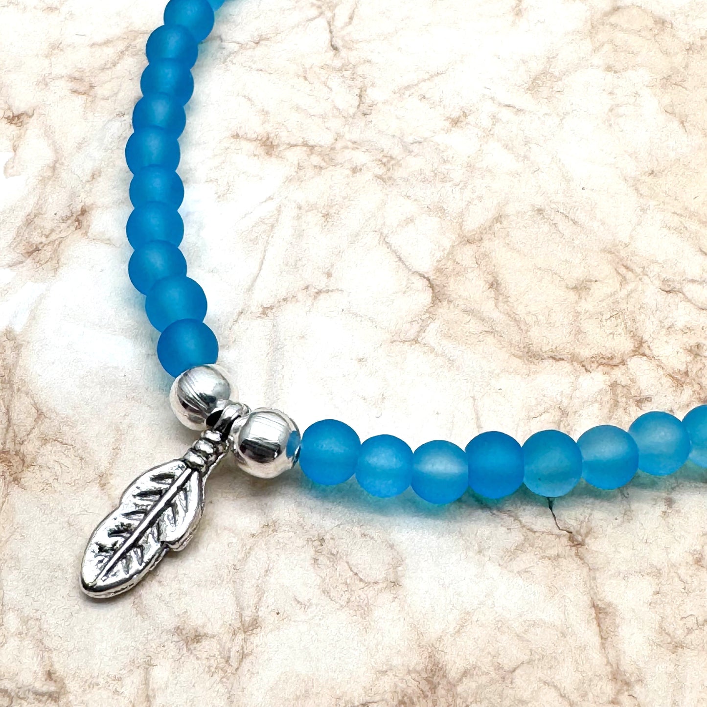 Feather Charm Frosted Bead Anklet - Colour Choice