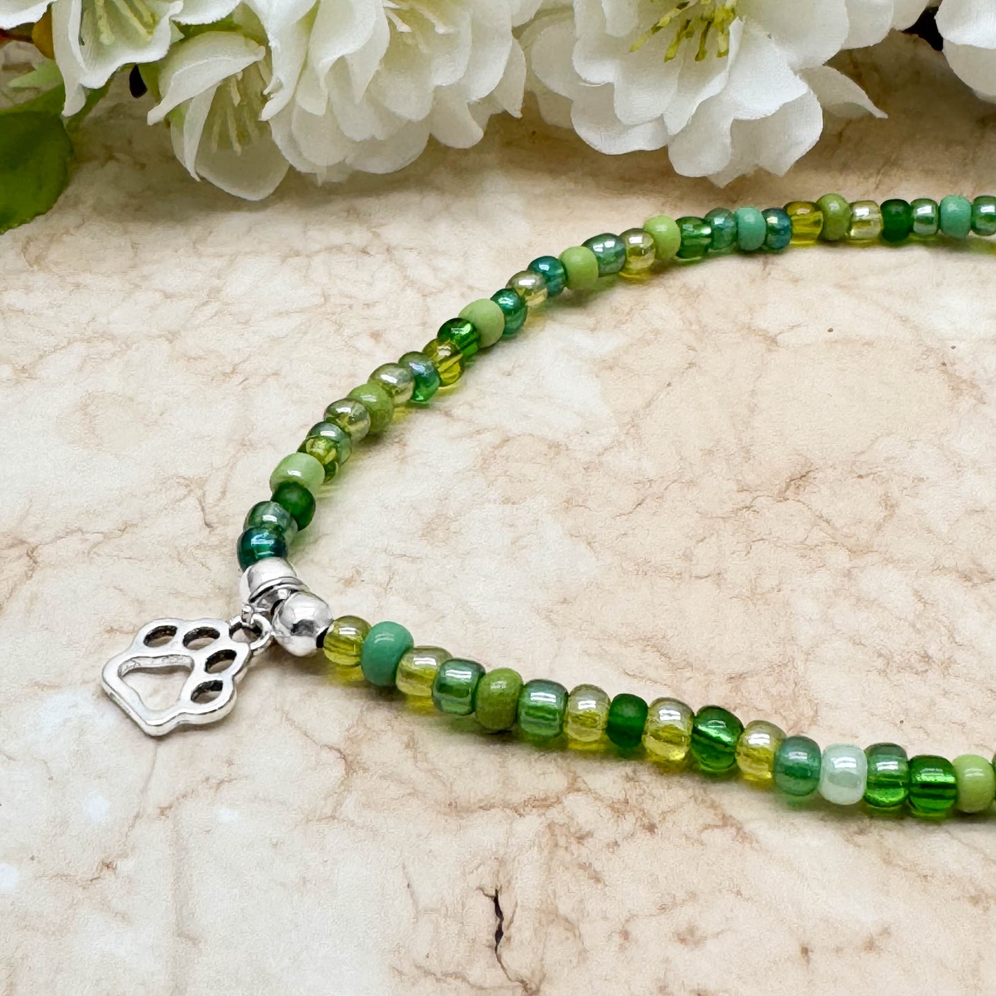 Paw Print Seed Bead Anklet - Colour Choice