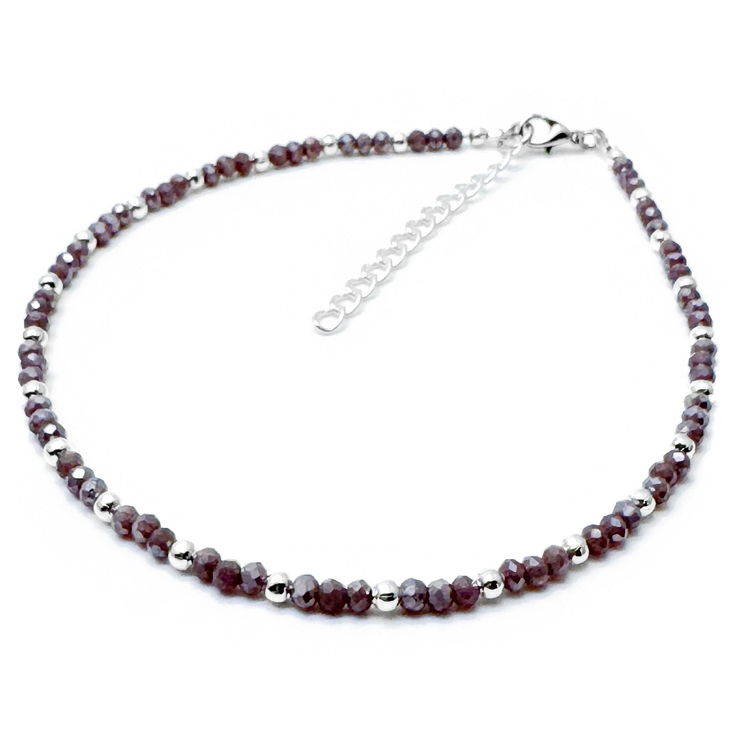 Plus Size Anklet with 3mm Faceted Purple Beads, Adjustable