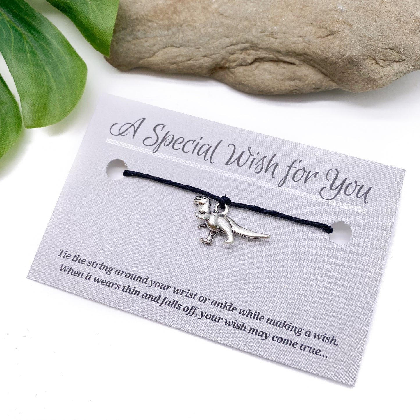 Dinosaur Charm Hemp Wish Bracelet - Colour Choice