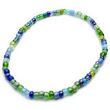 Blue and Green Glass Seed Bead Anklet