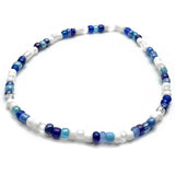 Blue and White Glass Seed Bead Anklet