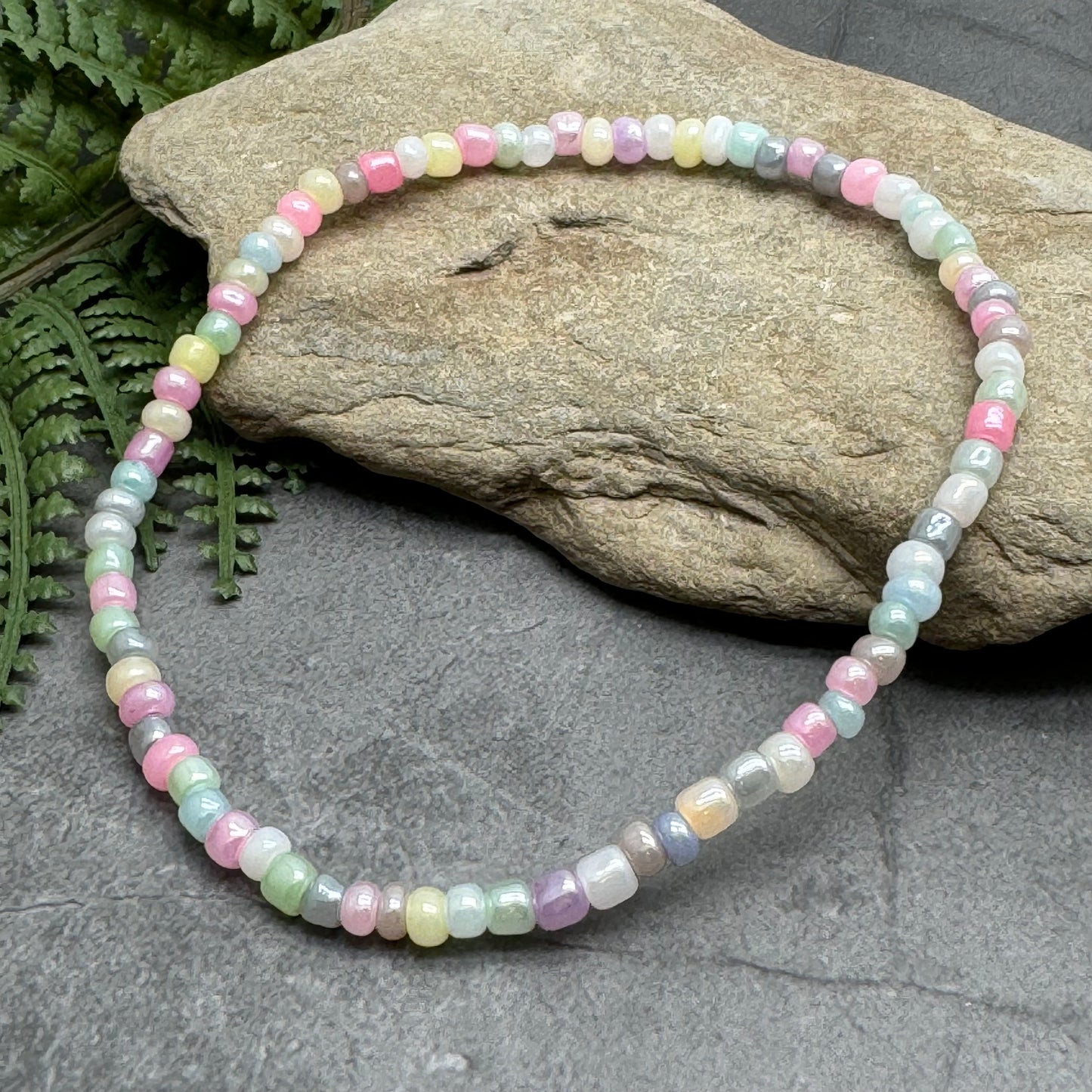 Pale Pastel Mix Glass Seed Bead Anklet