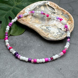Pink and White Glass Seed Bead Anklet