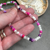 Pink and White Glass Seed Bead Anklet