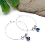 Faceted Glass Bead Hoop Earrings : 35mm Diameter, Silver Plated