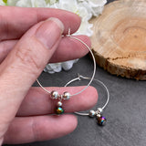 Faceted Glass Bead Hoop Earrings : 35mm Diameter, Silver Plated