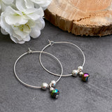 Faceted Glass Bead Hoop Earrings : 35mm Diameter, Silver Plated