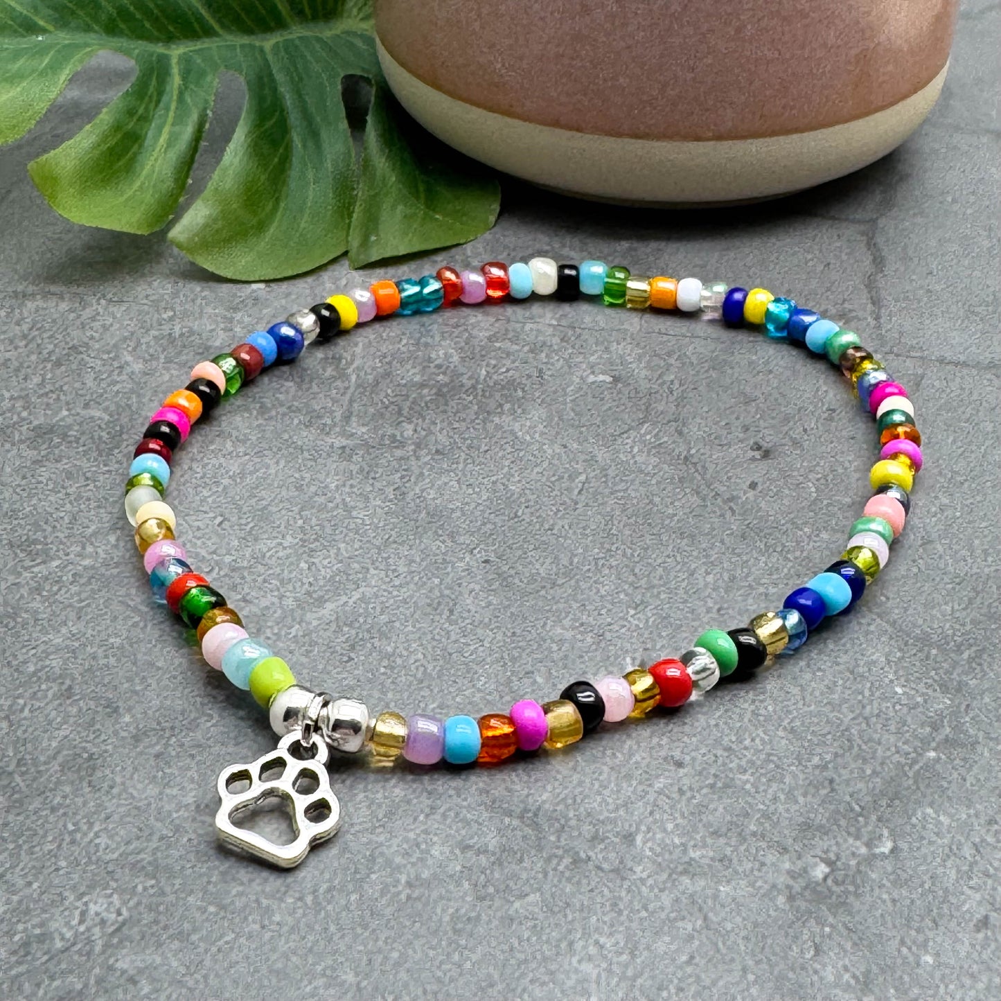 Paw Print Seed Bead Anklet - Colour Choice