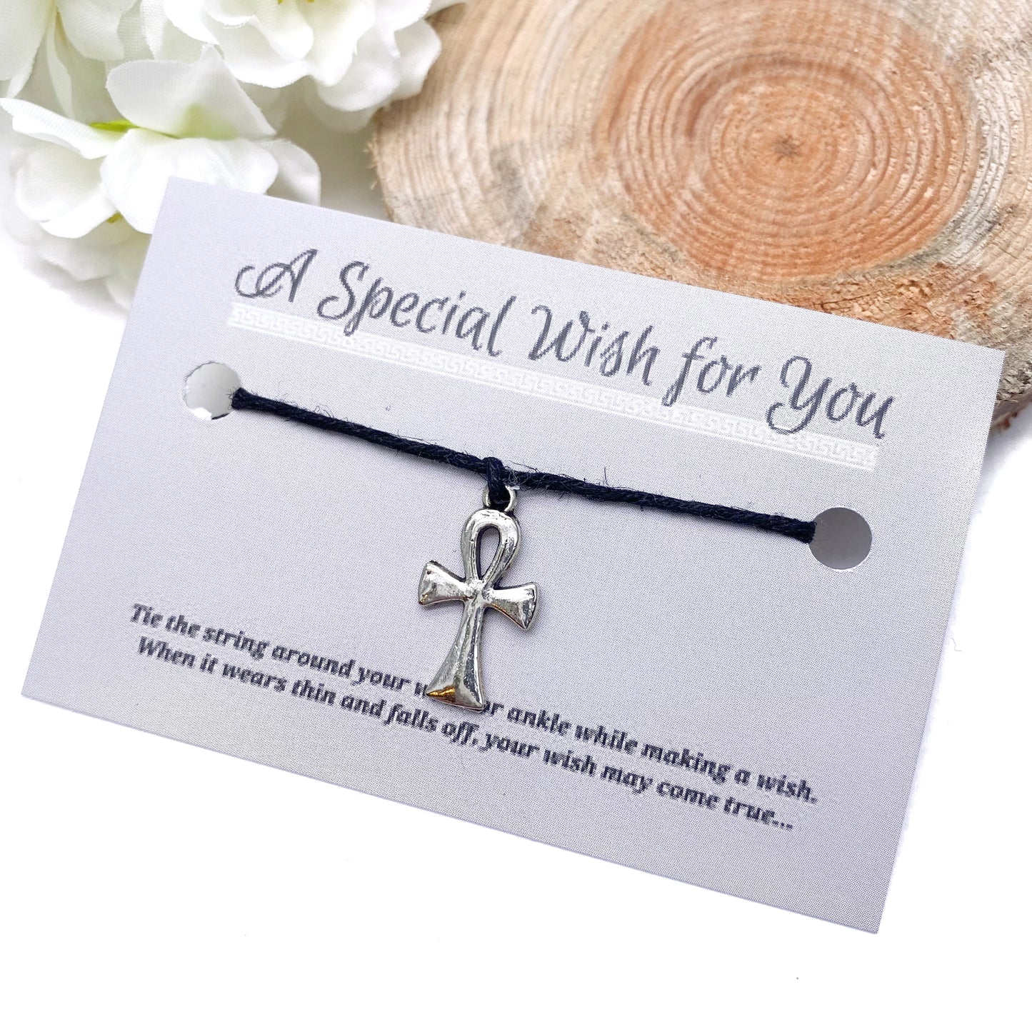 Ankh Charm Hemp Wish Bracelet - Colour Choice