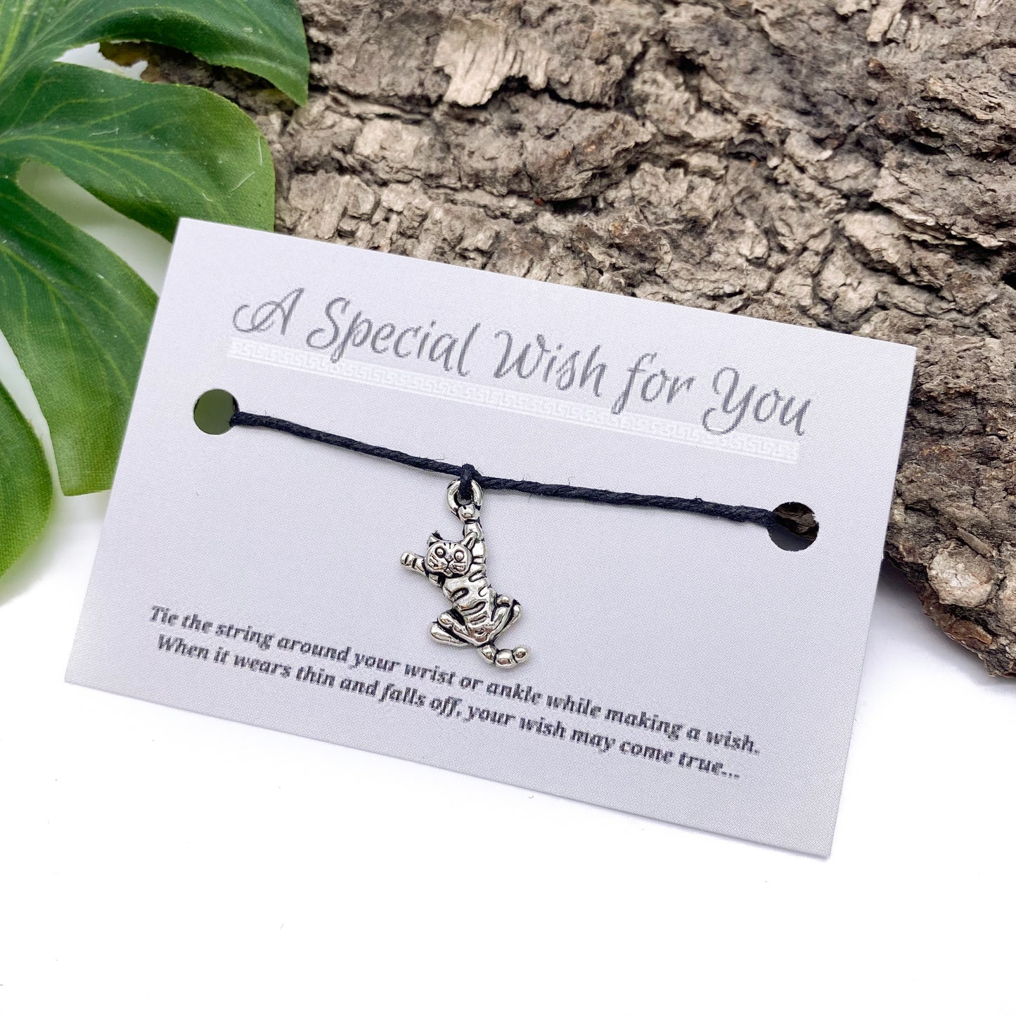 Dangly Kitty Cat Charm Hemp Wish Bracelet - Colour Choice