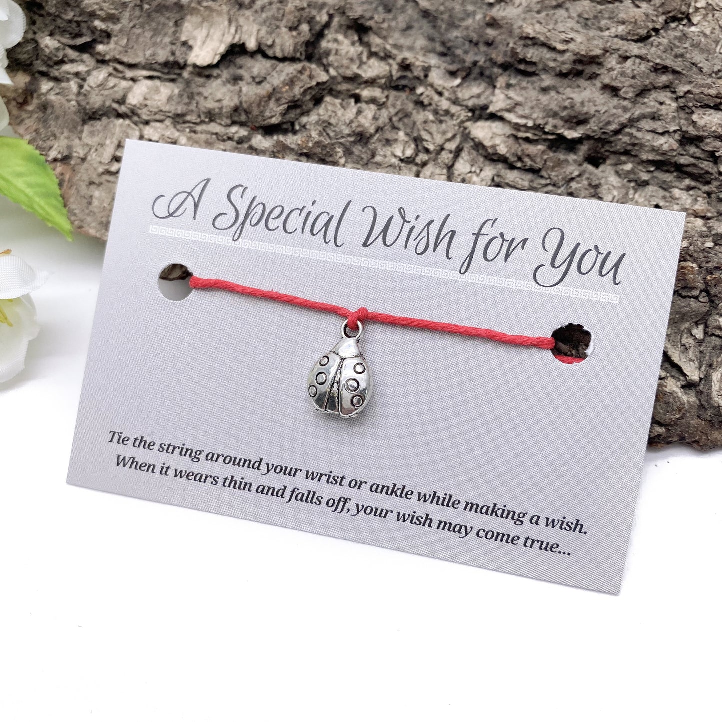 Ladybird Charm Hemp Wish Bracelet - Colour Choice