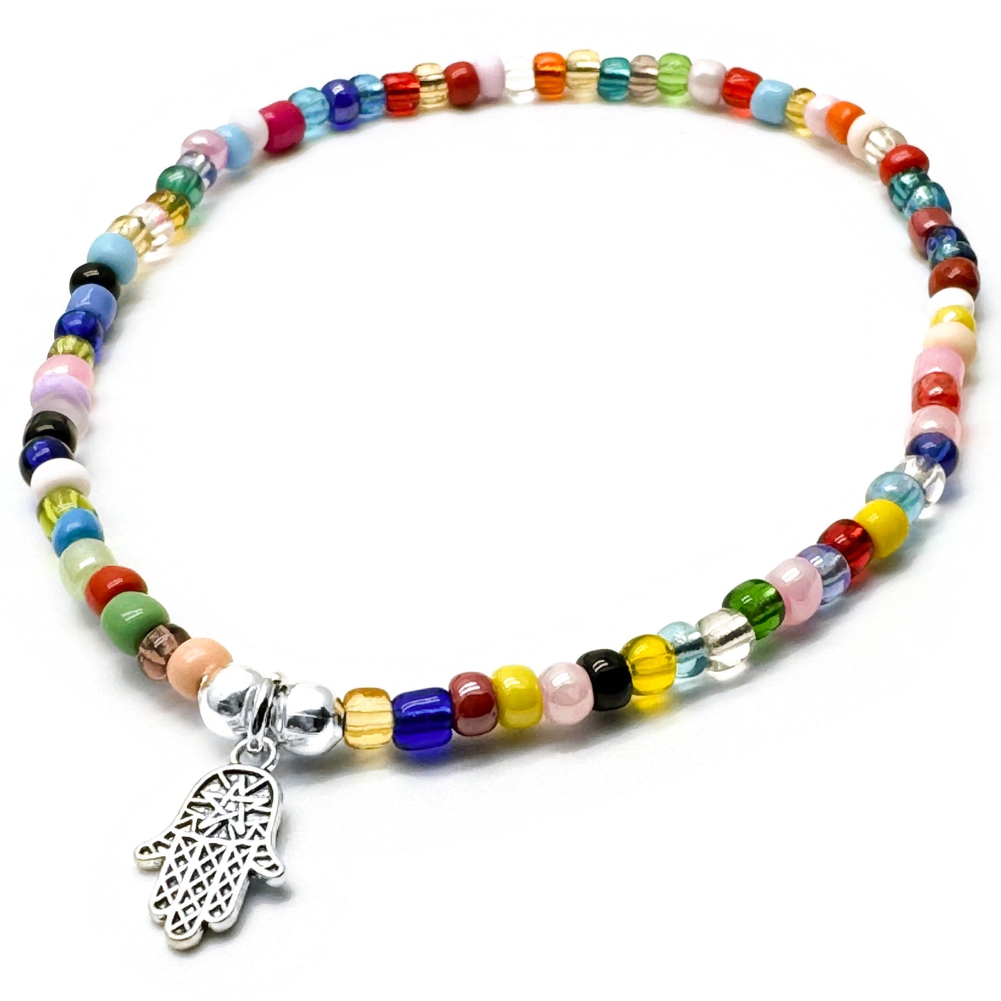 Hamsa Charm Seed Bead Anklet - Colour Choice