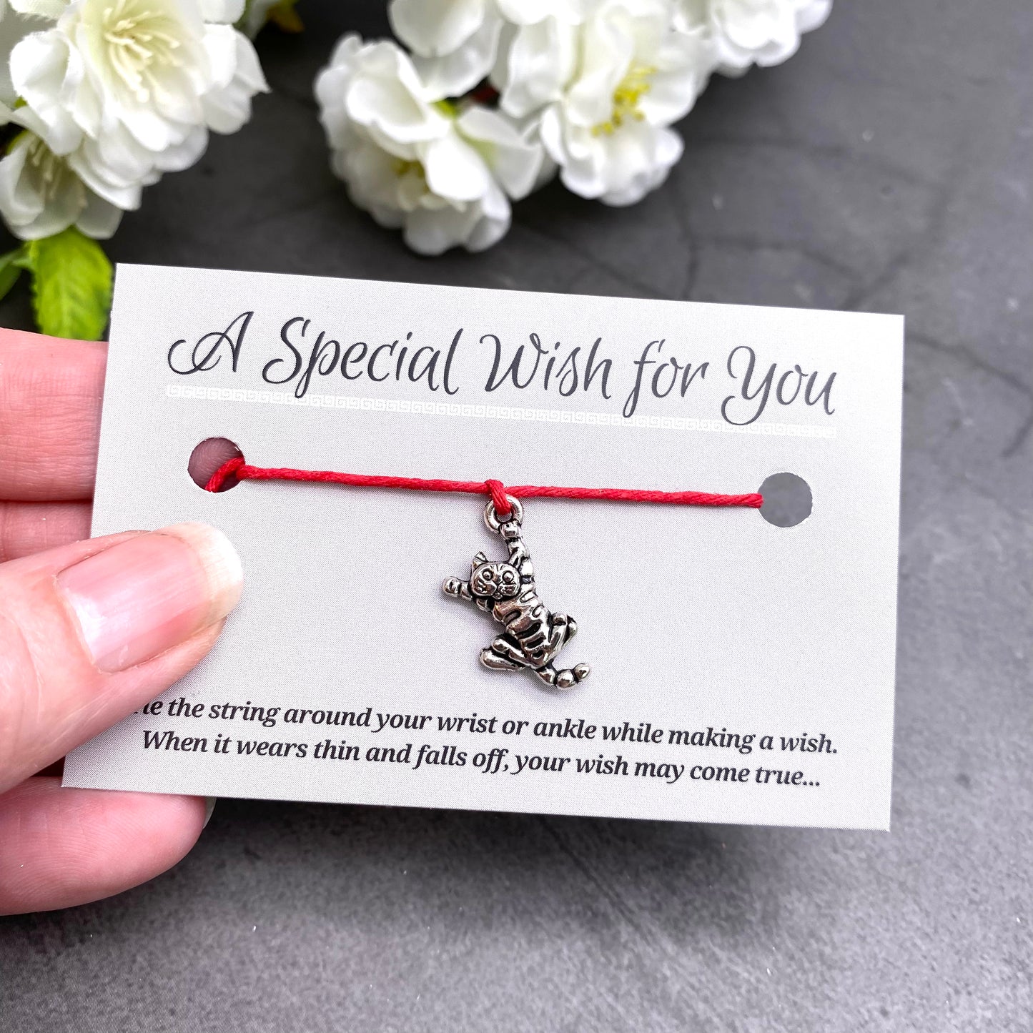 Dangly Kitty Cat Charm Hemp Wish Bracelet - Colour Choice