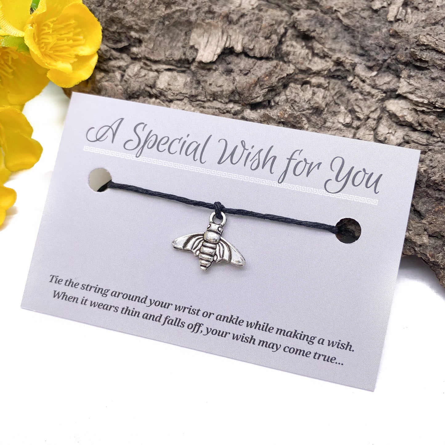 Bumble Bee Charm Hemp Wish Bracelet - Colour Choice