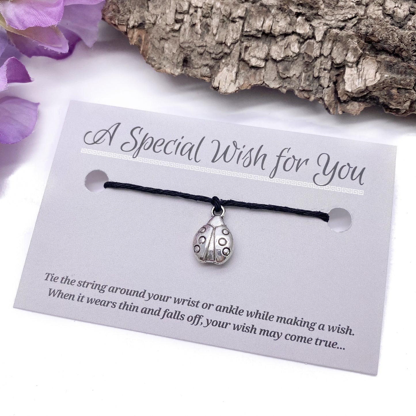 Ladybird Charm Hemp Wish Bracelet - Colour Choice