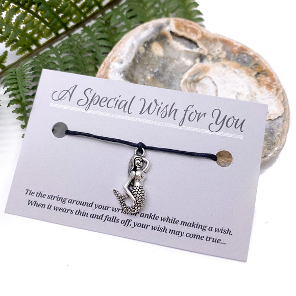 Mermaid Charm Hemp Wish Bracelet - Choice of Card