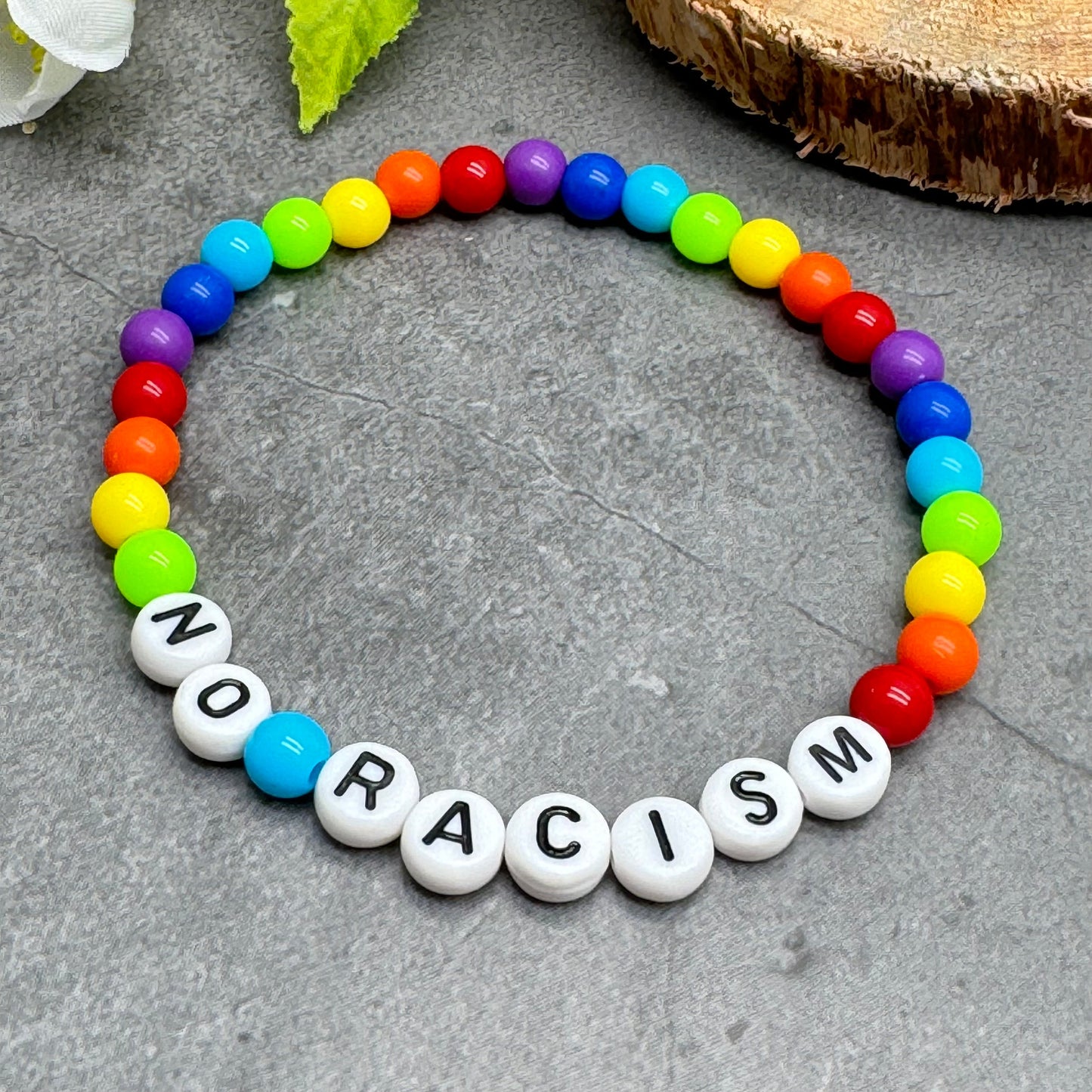 NO RACISM Message Bracelet - Acrylic Letter Beads