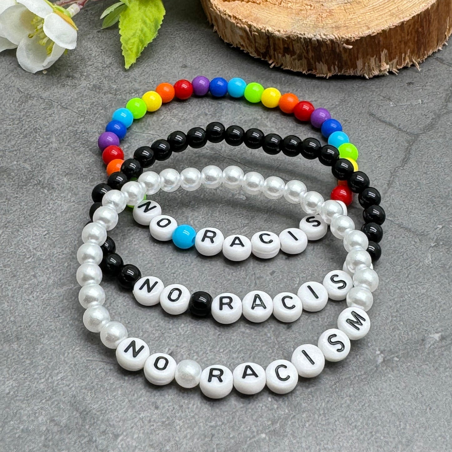 NO RACISM Message Bracelet - Acrylic Letter Beads