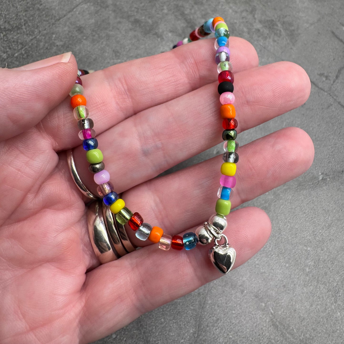 Heart Charm Seed Bead Anklet - Colour Choice